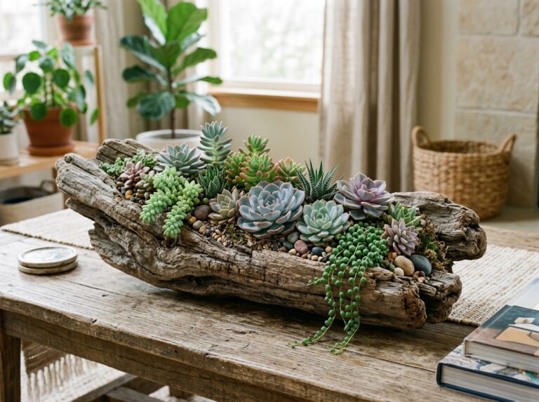 driftwood succulent arrangement
